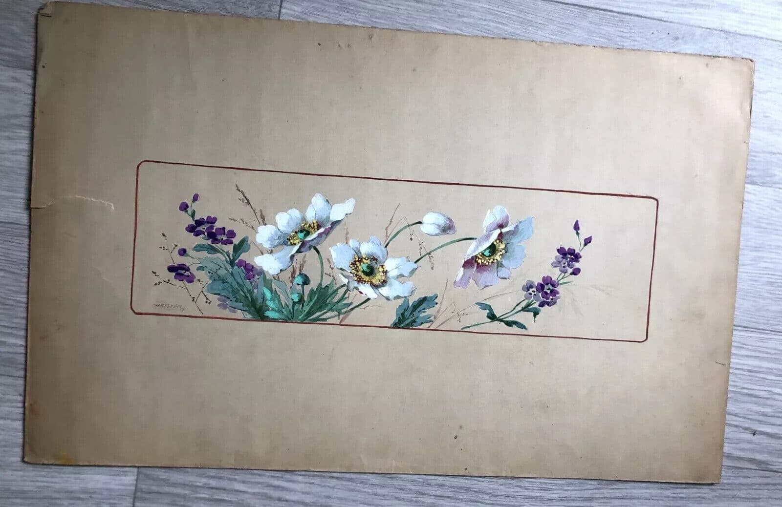 Original Antique 19th century Drawing Flowers Bouquet Floral image 6