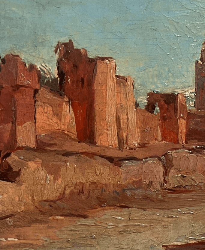 Antique Painting Original Landscape, Koutoubia Mosque in Marrakesh, Morocco image 3