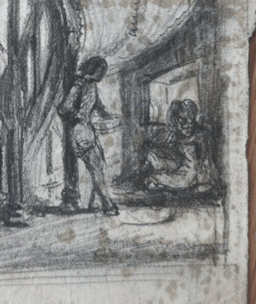 Antique Original Drawing People, Life Scene, Sketch 19th century image 3