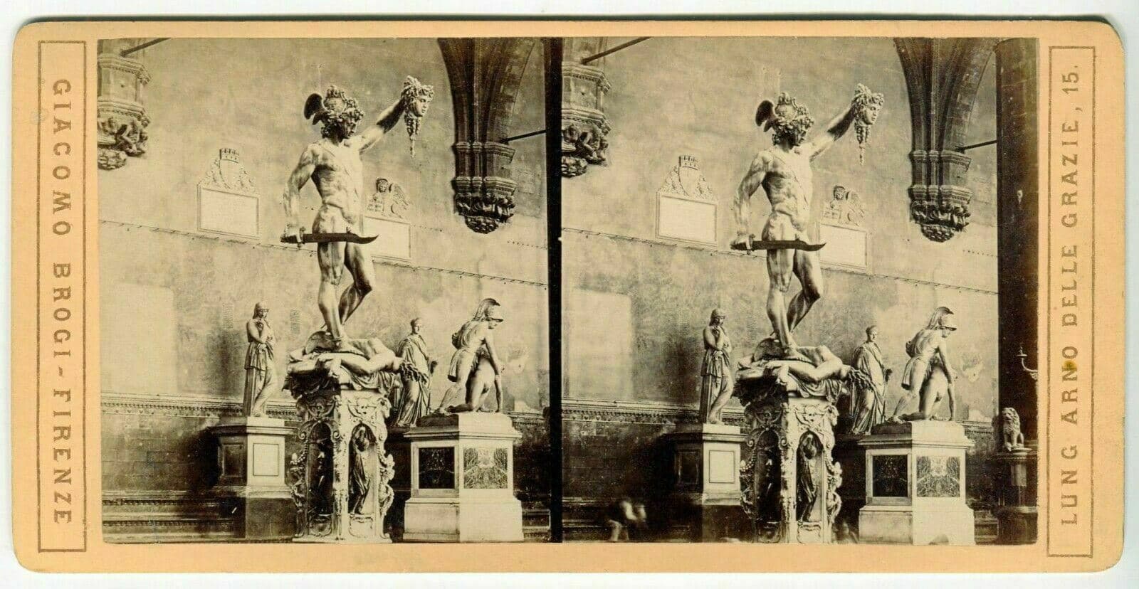 Vintage Stereoview Giacomo BROGI - Florence Il Perseo Del Cellini c. 1870 image 1
