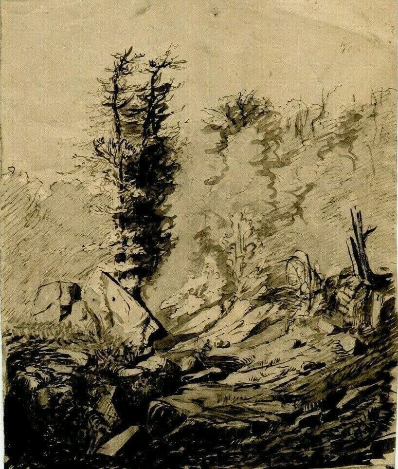 Drawing Landscape with Trees signed image 1
