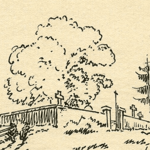 Vintage Ink Drawing Original Landscape Laneuvelotte, Cemetery Lorraine 1917 image 2