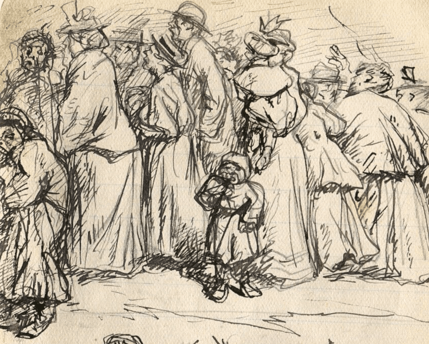 Antique Ink Drawing Original Sketches, Impressionism, Characters, Family, Baby image 2