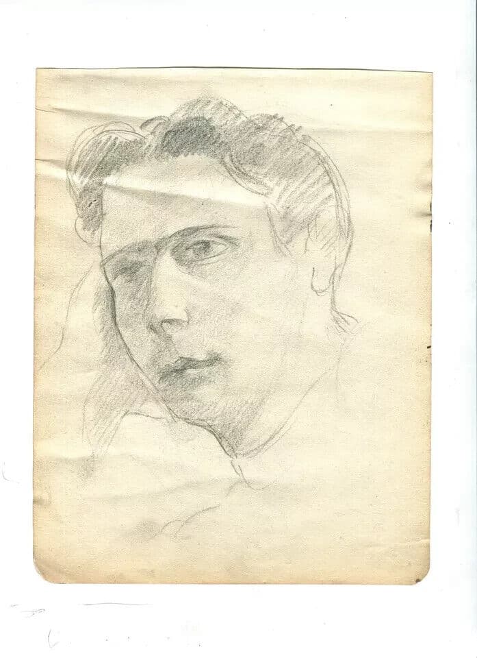 Vintage Original Pencil Drawing Man Portrait c. 1929 image 6