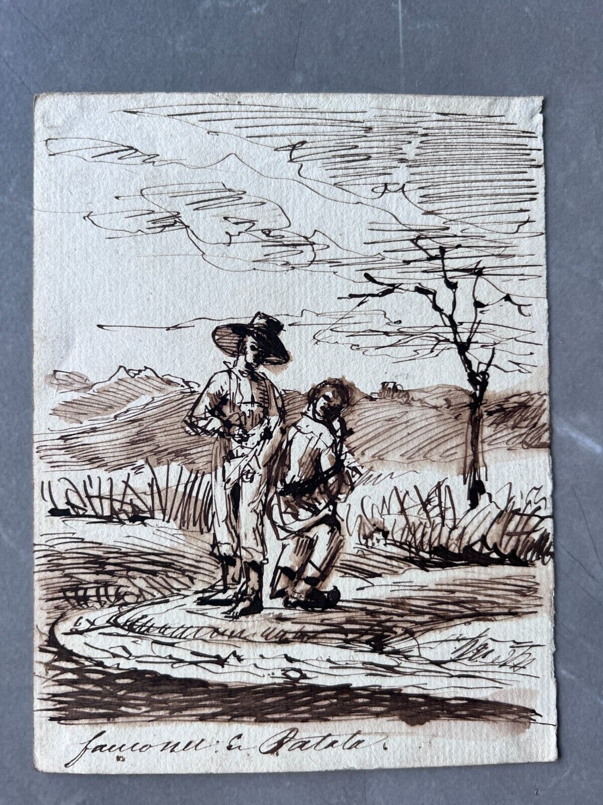 Antique Original Drawing signed Men Portraits, Life Scene, Landscape image 6