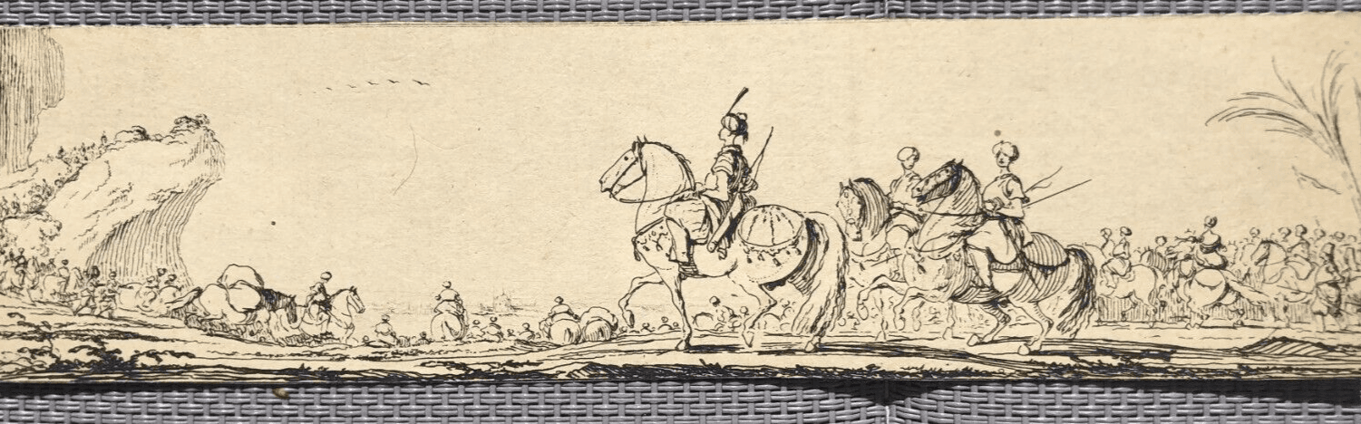 Antique Etching Original Horses, Landscape Philibert Benoît DELARUE (1718-1780)