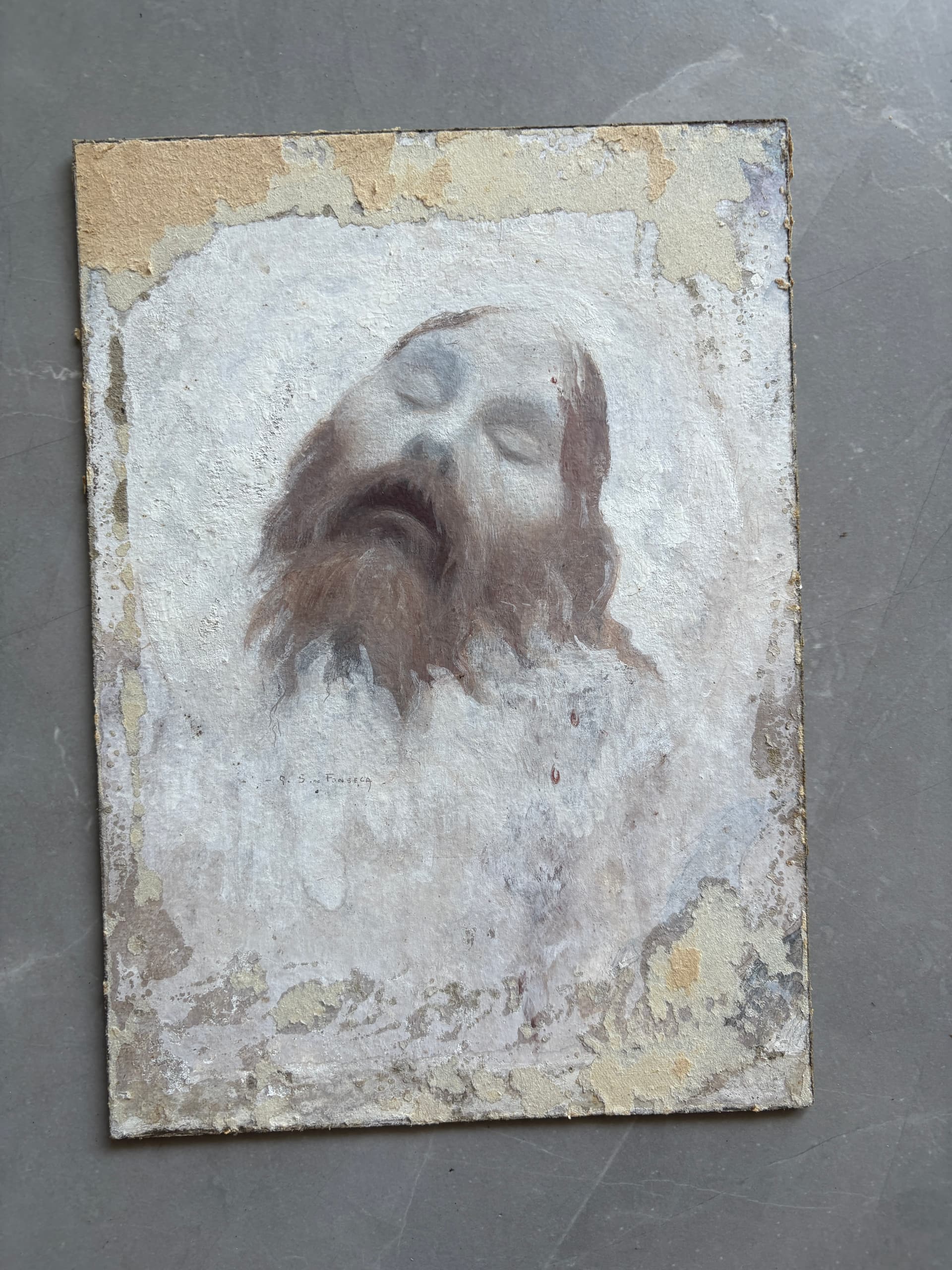 Antique Painting signed Gaston SIMOES DE FONSECA (1874-1943) Dead Man Portrait