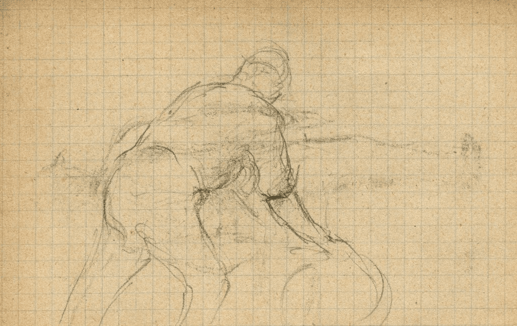 Vintage Pencil Drawing Original Man Figure, Farmer Sketch Artwork