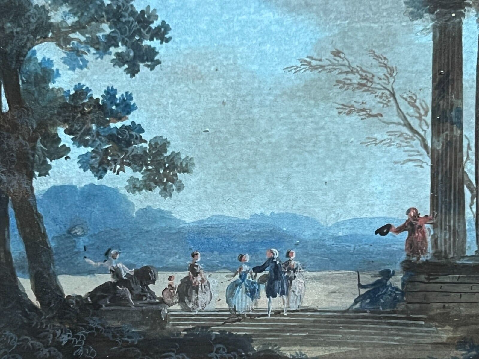 Antique Drawing Original People, Horse, Landscape, Architecture