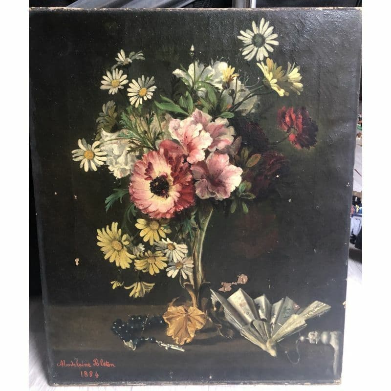 Painting Still Life Bouquet, Fan and Rosary 1884