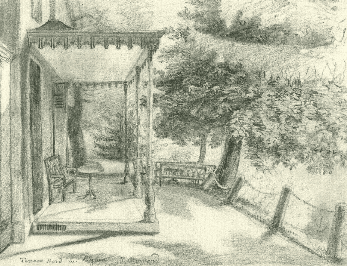 Antique Pencil Drawing Original Landscape Terrasse Nord in Lignon