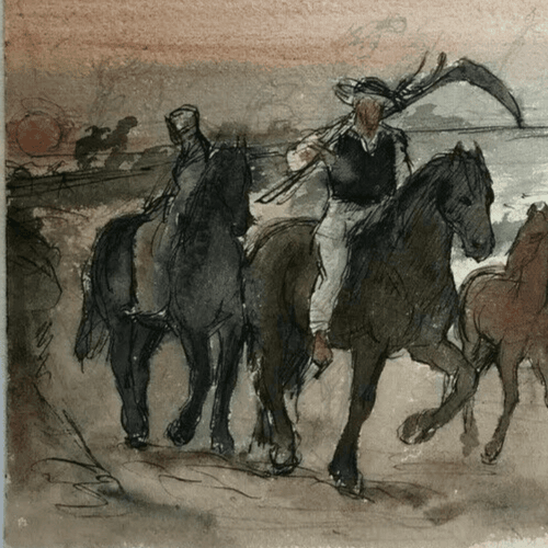 Vintage Drawing Original Man on a Horse, Farmer image 3