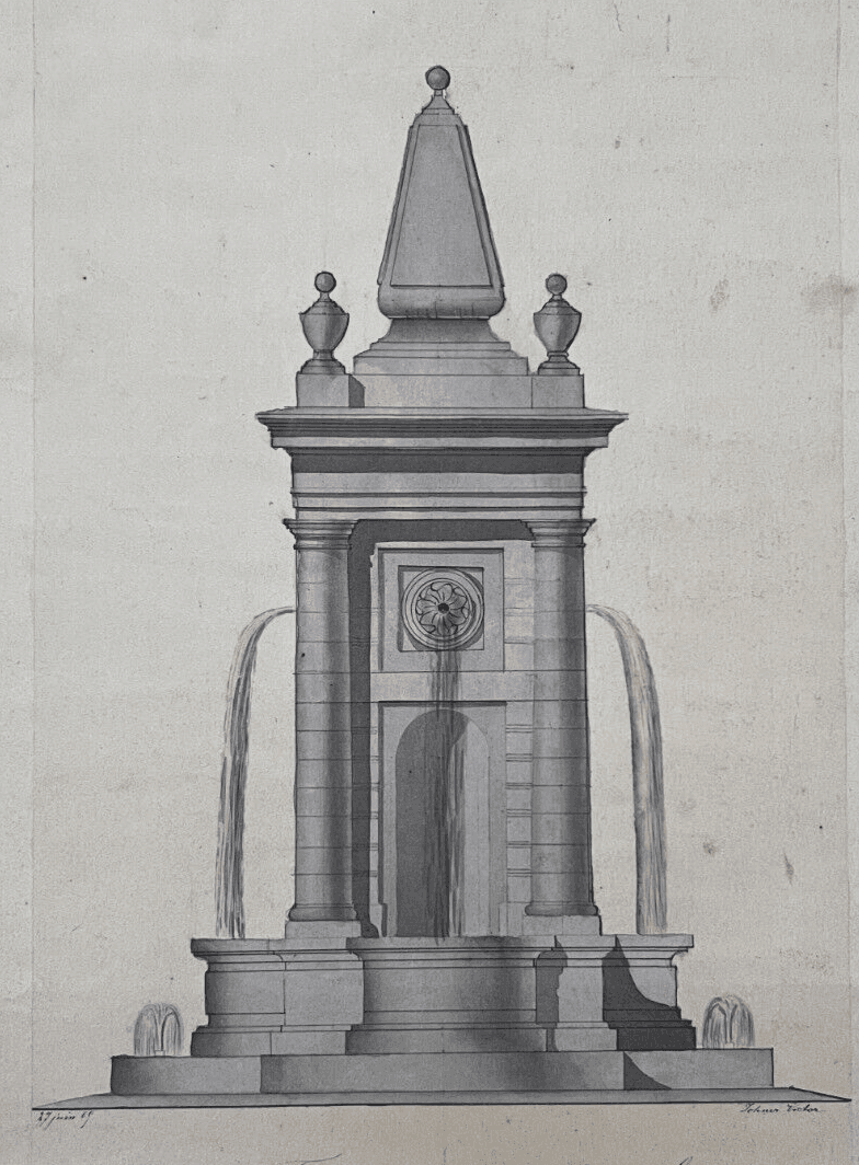 19th century Original Antique Drawing Fountain, Plans image 1