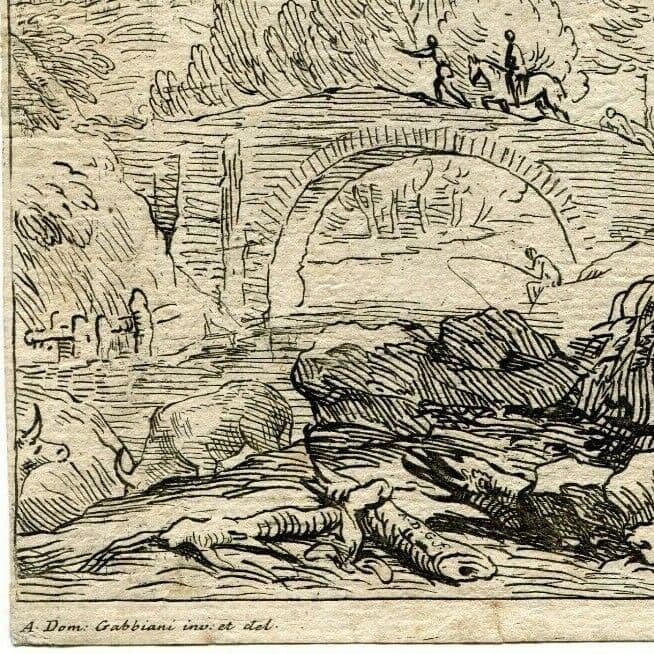 Antique Etching Antonio Domenico GABBIANI (1652-1726) Landscape and Figure image 4