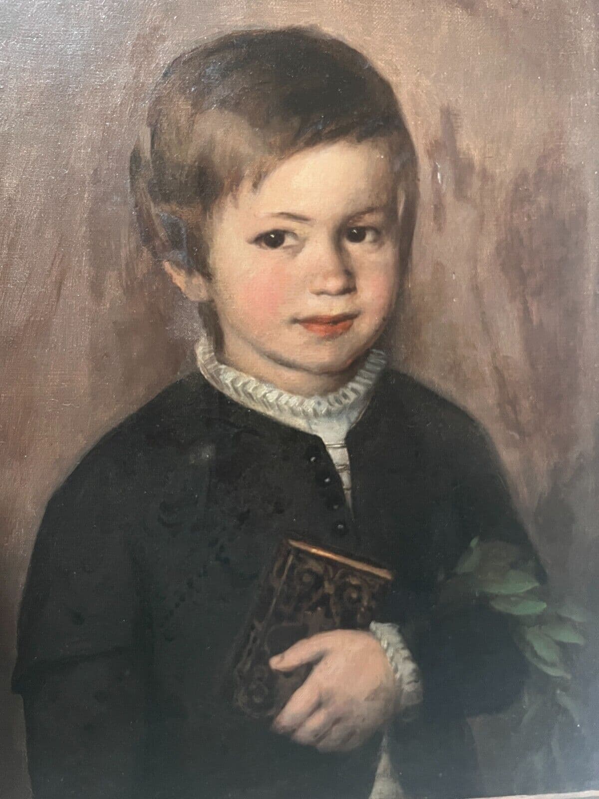 Antique Original Painting 19th century, Portrait, Child, Boy, Religion