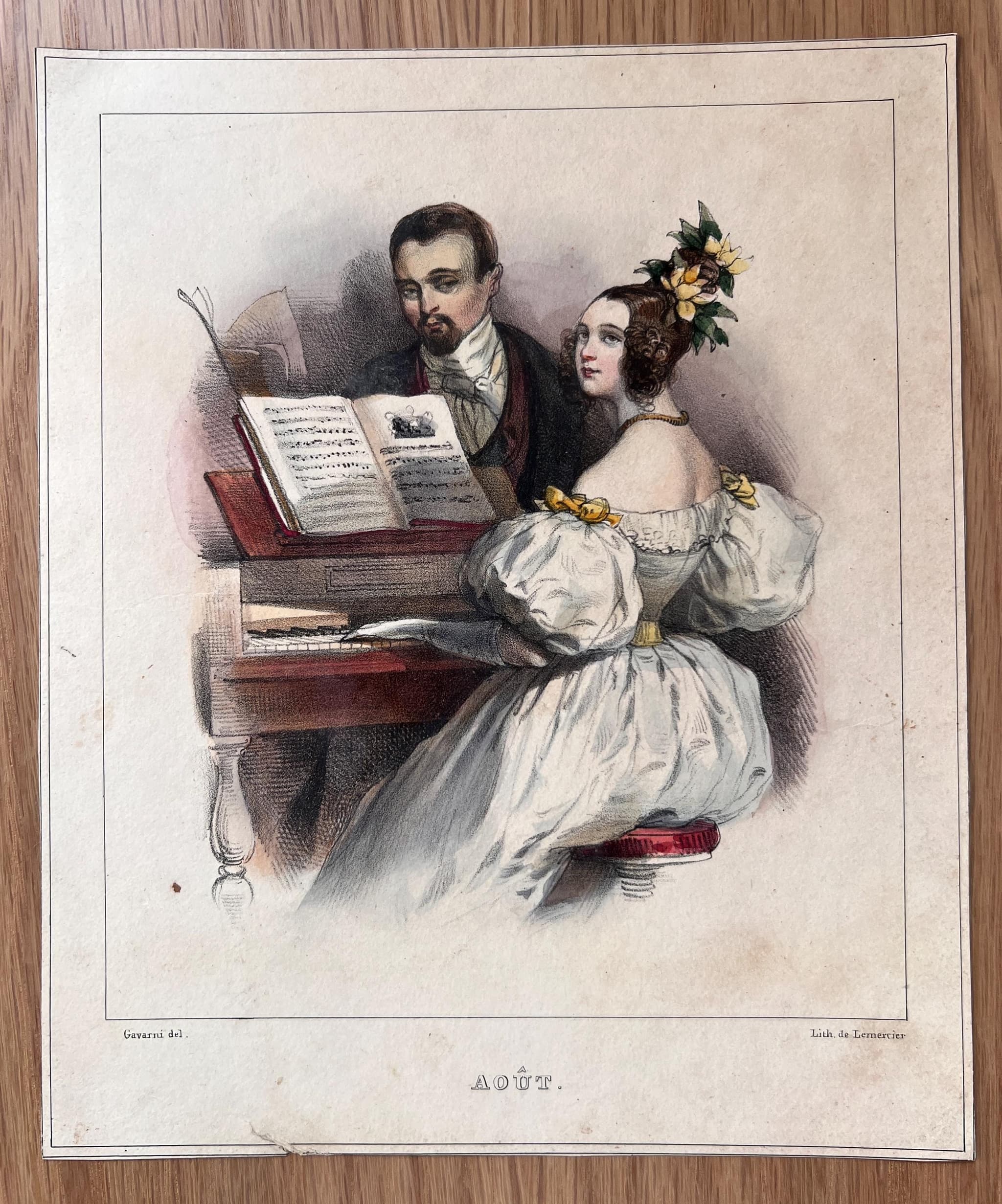 Charming Vintage Lithograph: Music Scene, August Edition image 1