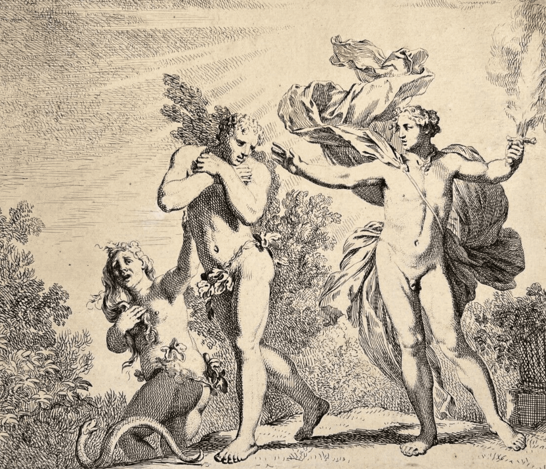 Antique Etching Original Expulsion Adam and Eve, Gerard de Lairesse (1641-1711)