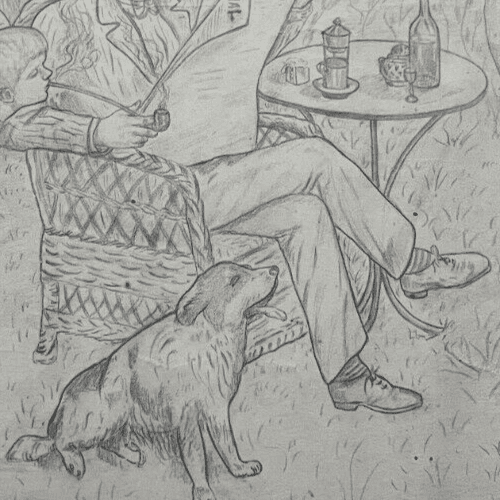 Antique Original Drawing People, Children, Dogs, Life Scene image 4