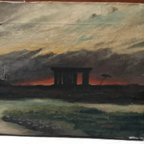 Antique Oil Painting 19th century Signed Acropolis Romantic Landscape Sunset image 3