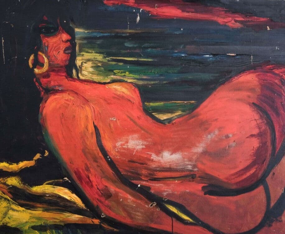 Expressionist Painting Original Red Nude Woman Portrait