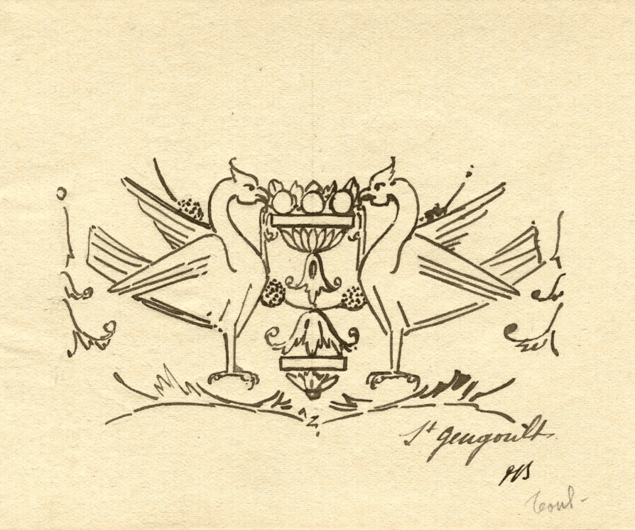 Vintage Ink Original Drawing Saint-Gengoult Badge, Blason