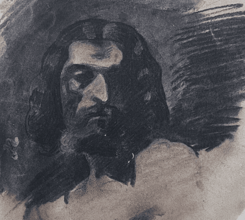 Antique Original Drawing 19th century Man Portrait