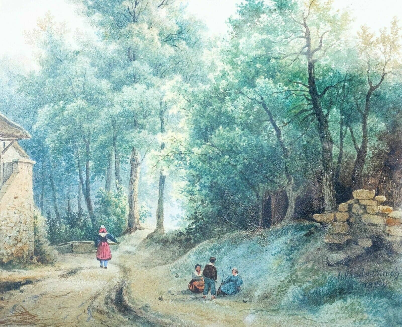 VAN DER BURCH Landscape, Character, Farm 1852 Drawing