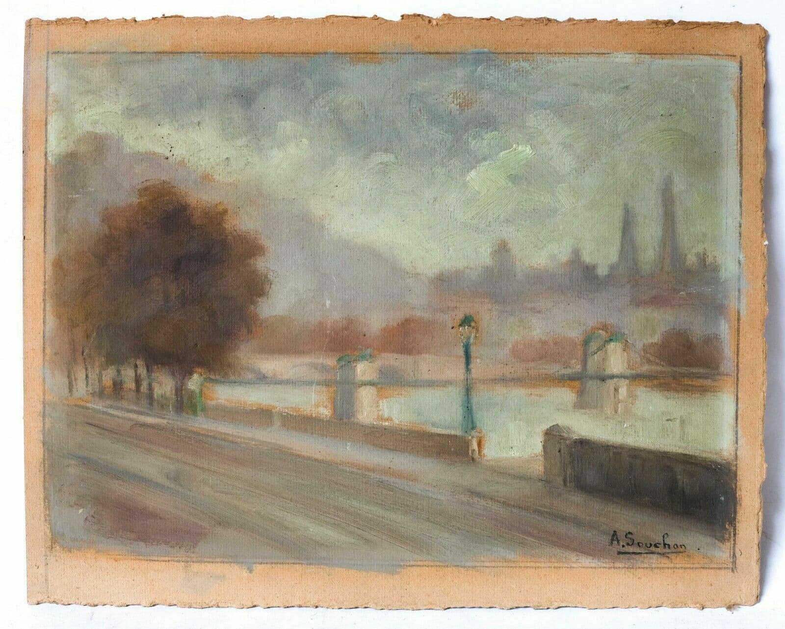 Augustin SOUCHON (1841-1915) Landscape with Bridge Painting
