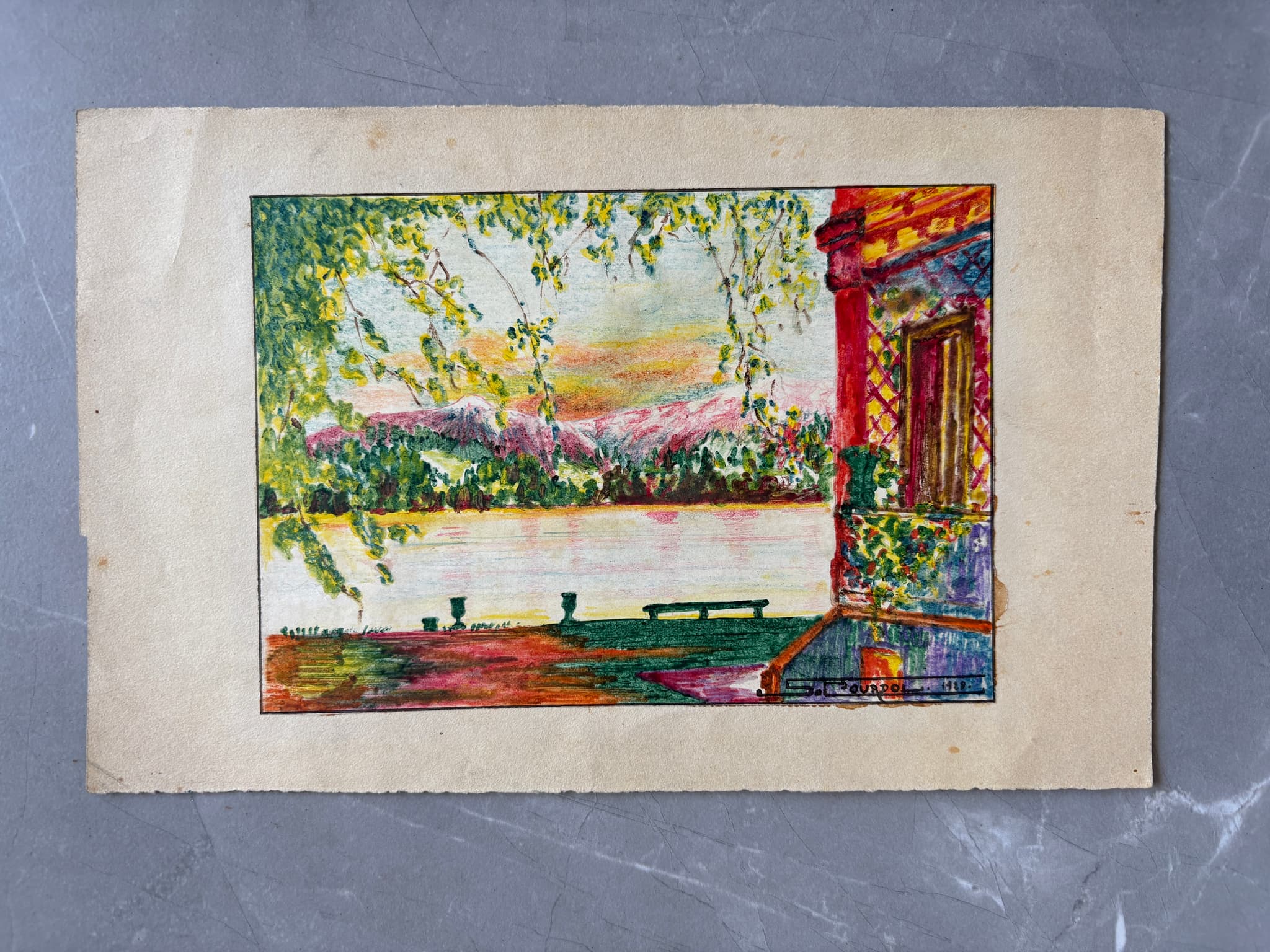Drawing Summer Lakeview Landscape image 2