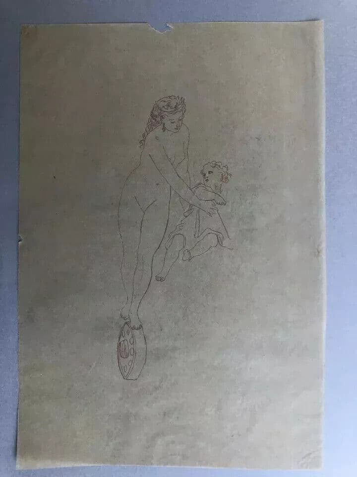 Antique Ink Original Drawing Angel and Woman, People image 3