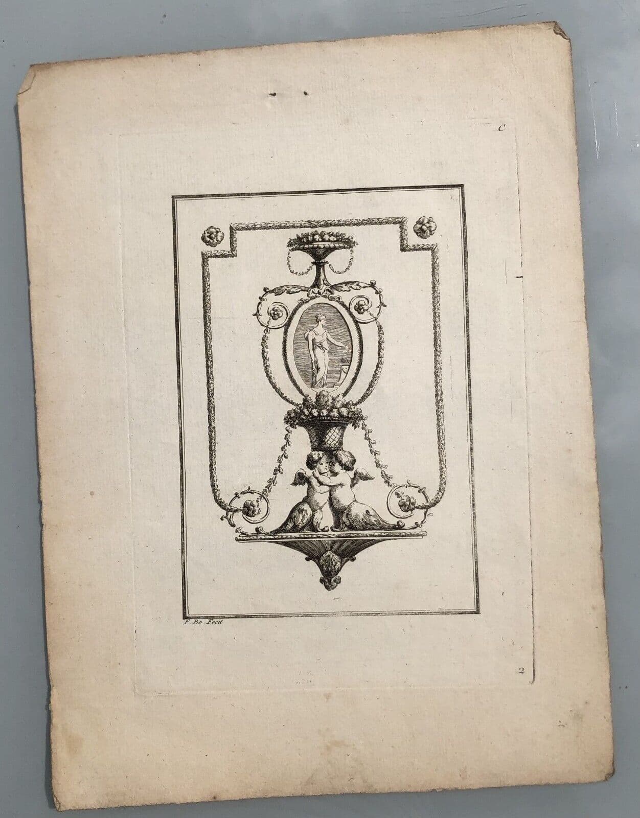 Antique Original Etching François BOUCHER (1703-1770) x3 Arabesques, Fountains image 4
