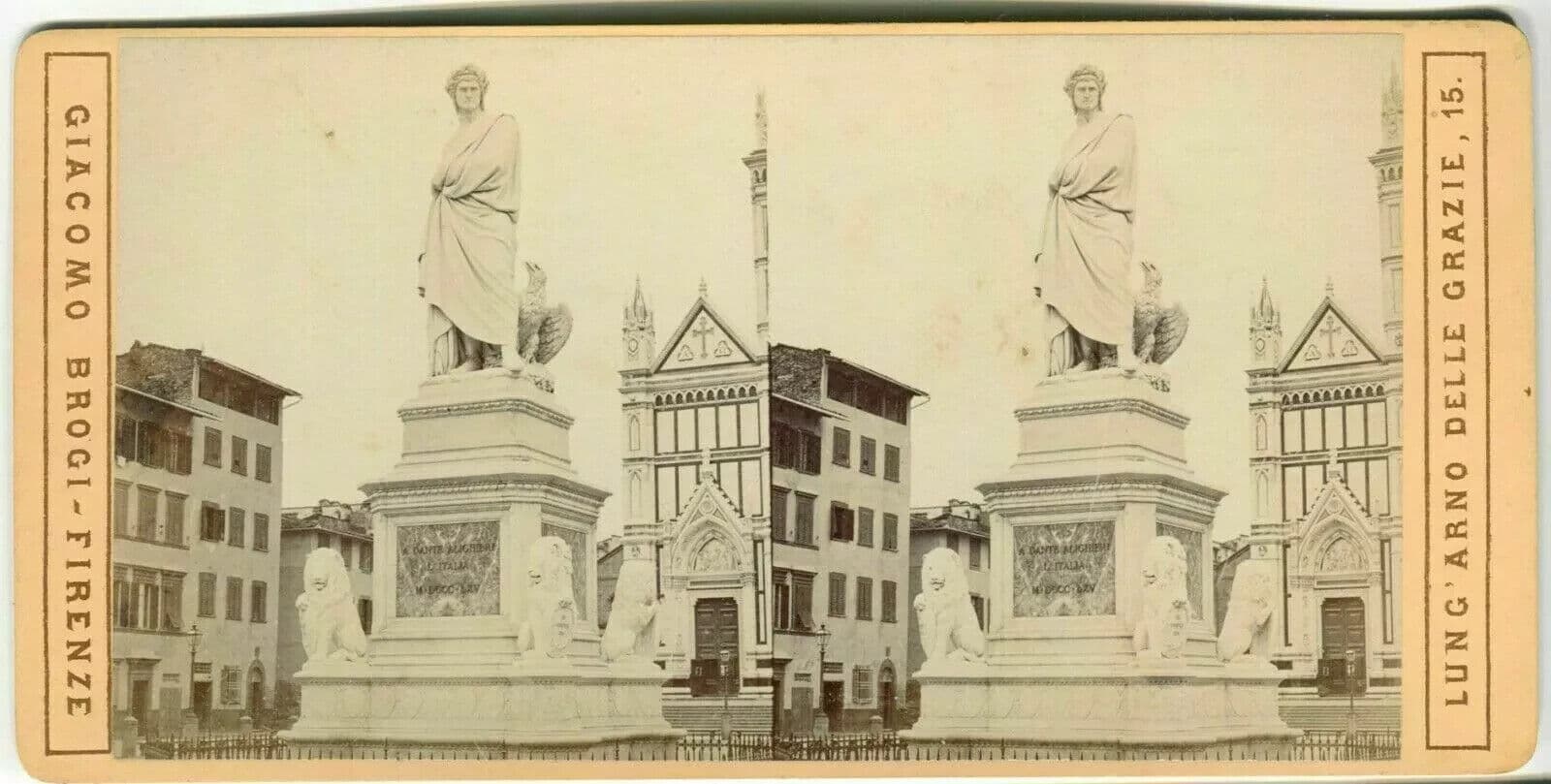 Vintage Stereoview - Giacomo BROGI - Florence. Dante Alighieri del Pazzi c1870