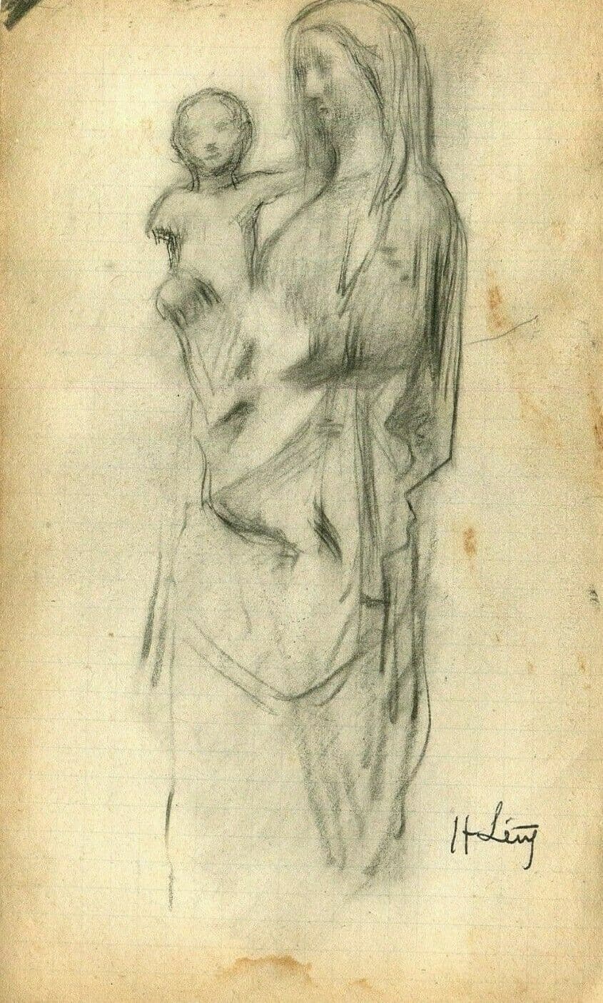 Hippolyte LETY (1878-1959) Madonna and Child Drawing