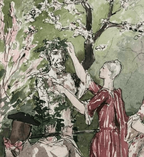 Vintage Drawing Original People, Women, Forest, Playing Musics image 2