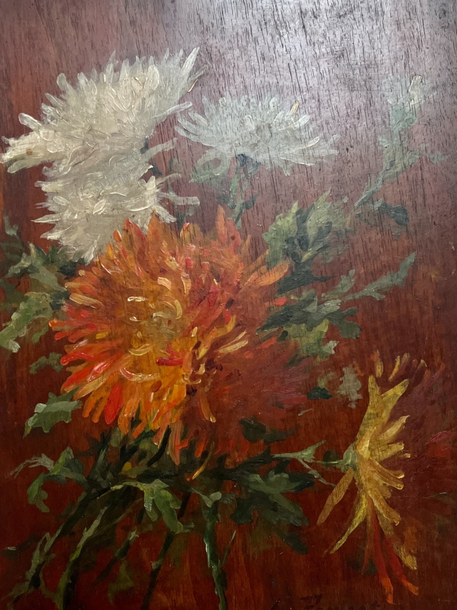 Painting by Léopold PONCET (1868-1935) Aster Bouquet