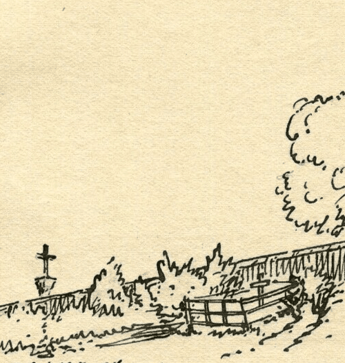Vintage Ink Drawing Original Landscape Laneuvelotte, Cemetery Lorraine 1917 image 3