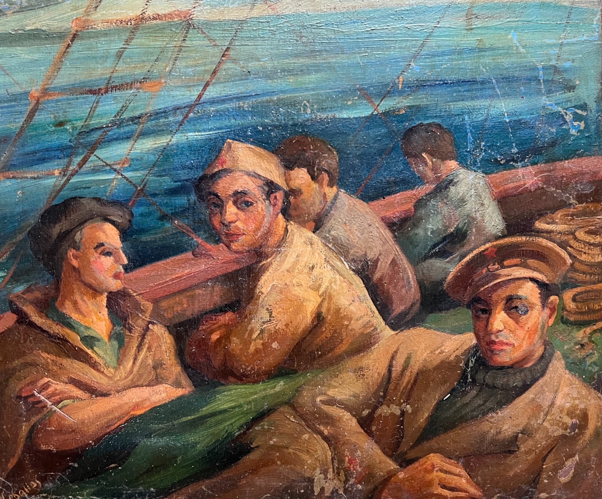Painting Boghani Algeria Evacuation by Rufino CEBALLOS (1907-1970)