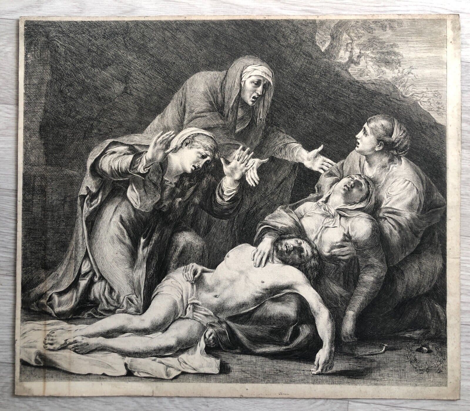 Vivant DENON (1747-1825) Lamentation over dead Christ Carracci Etching image 2