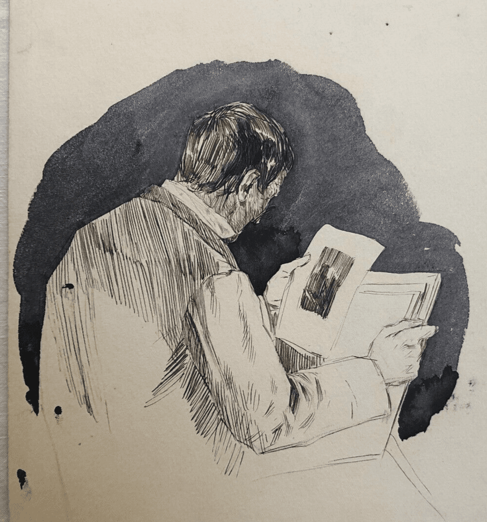 Vintage Original Drawing Man Portrait, Artist Work