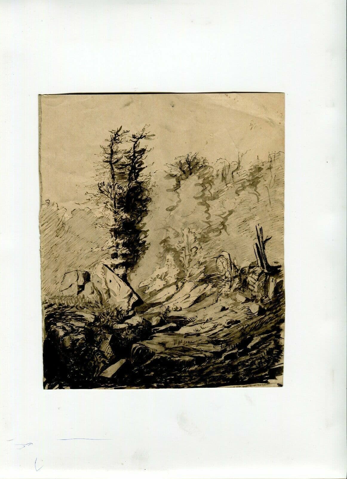 Drawing Landscape with Trees signed image 2
