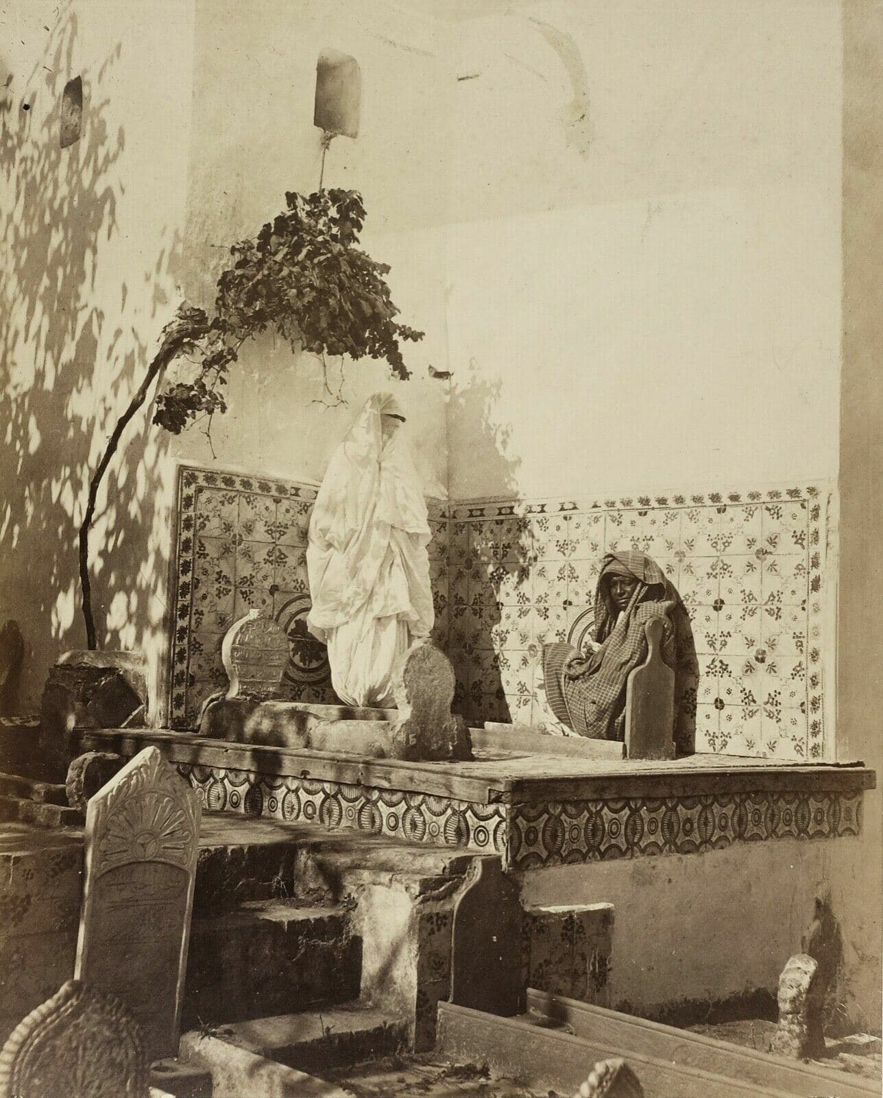 Vintage Photographs Man and Woman Morrocco, Cemetery Abdérhaman, Albumen c.1880