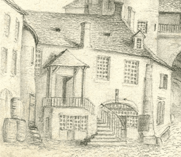 Antique Pencil Original Drawing 19th century Village, Cityview, Architecture image 3