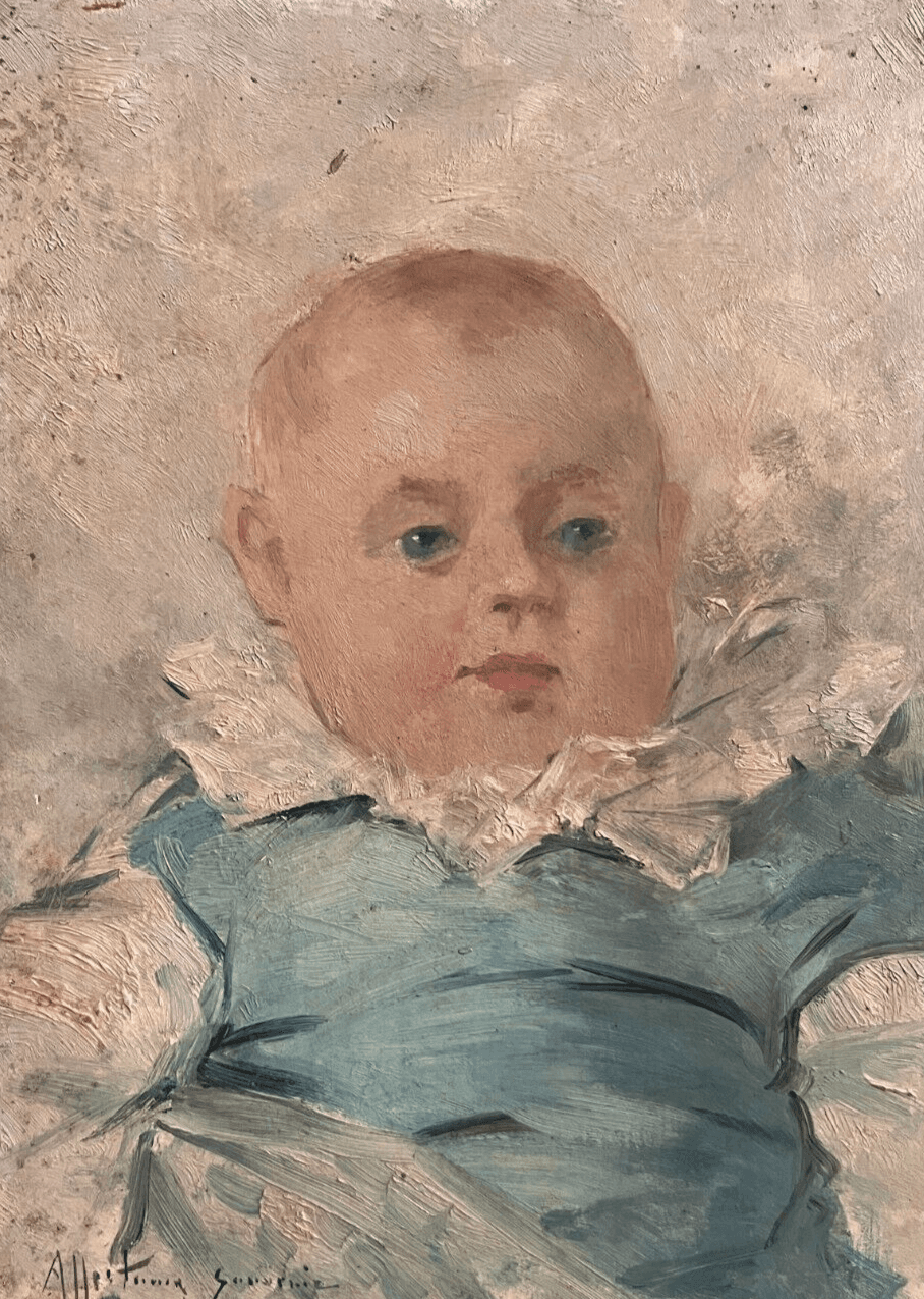 Antique Old Painting signed Baby Portrait 1902