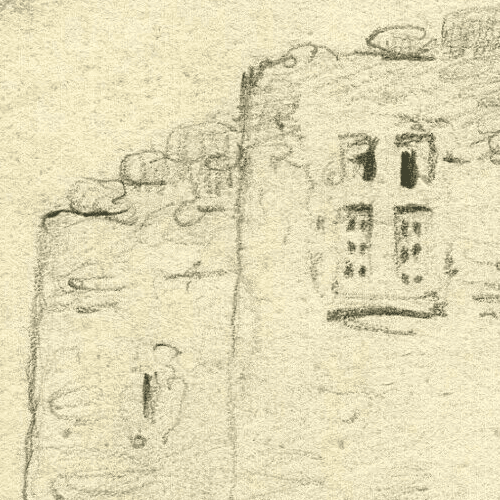 Antique Pencil Drawing Original 19th century Landscape, Architecture, Castle image 2