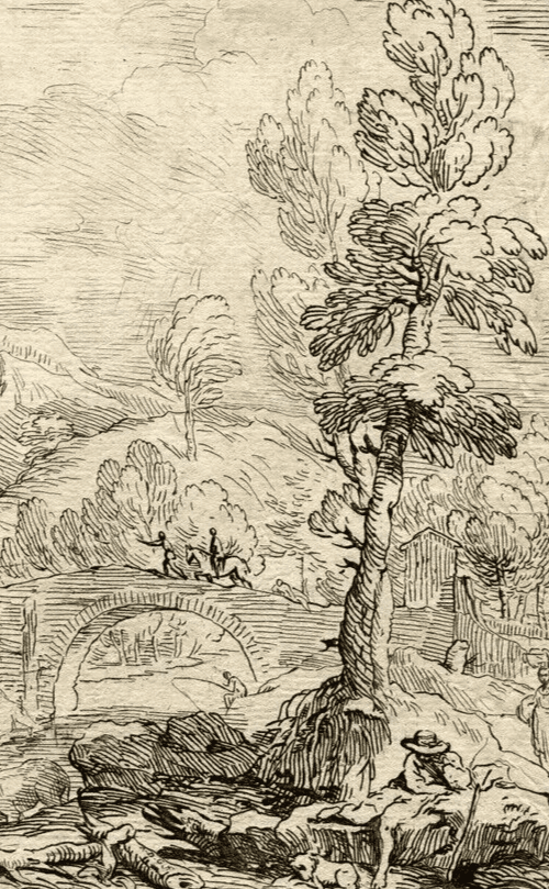 Antique Etching Antonio Domenico GABBIANI (1652-1726) Landscape and Figure image 1
