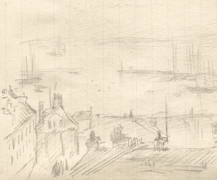 Vintage Pencil Drawing Original Maritime Landscape, Torquay Port, Seascape