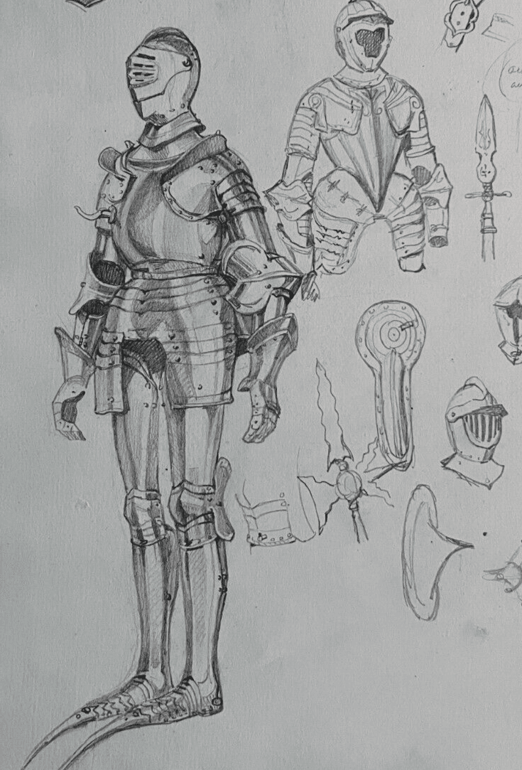 Antique Original Drawing 19th century Knight Portraits Sketches