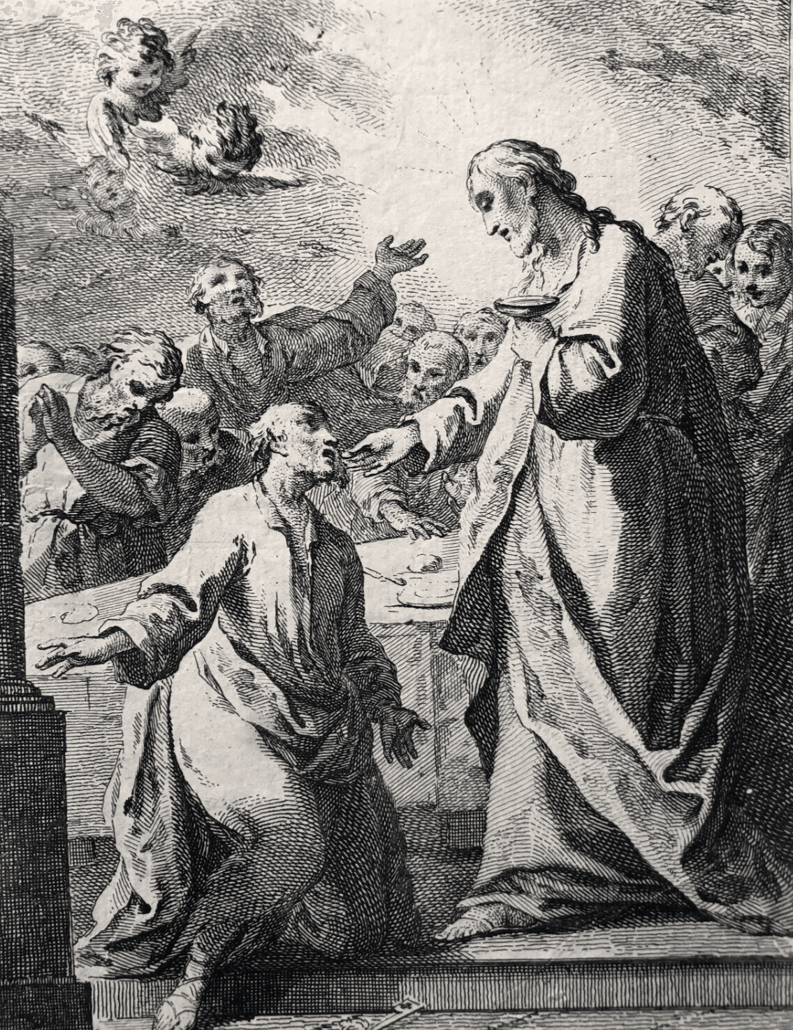 Joseph WAGNER (1706-1780) Christ, Religious Scene, Angels Etching