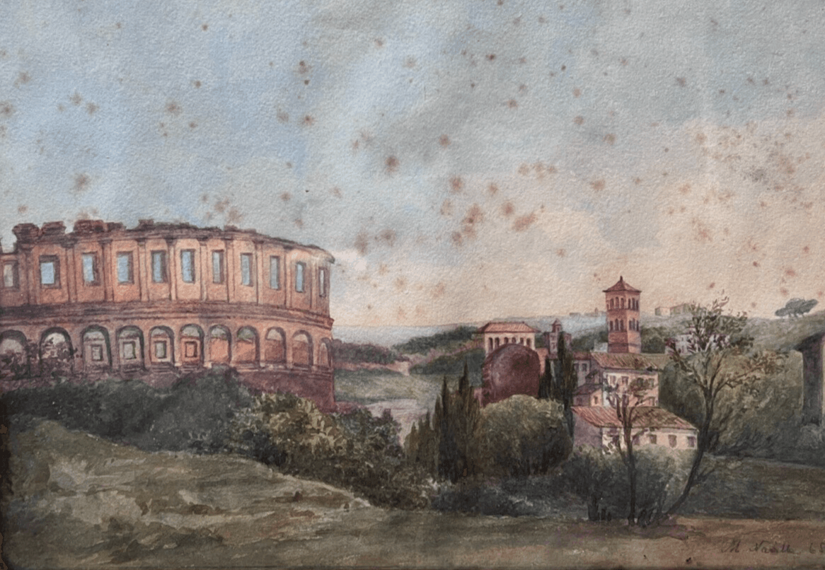 Antique Original Painting signed Italian Landscape, Coliseum