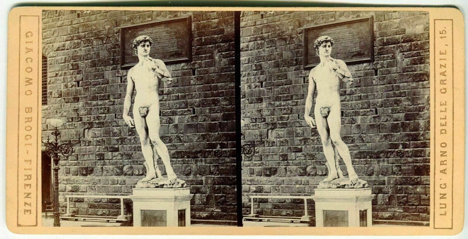 Vintage Stereoview Giacomo BROGI - Florence Il David di Michelangiolo c. 1870